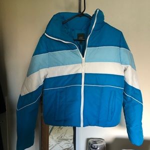 Blue striped puffer jacket